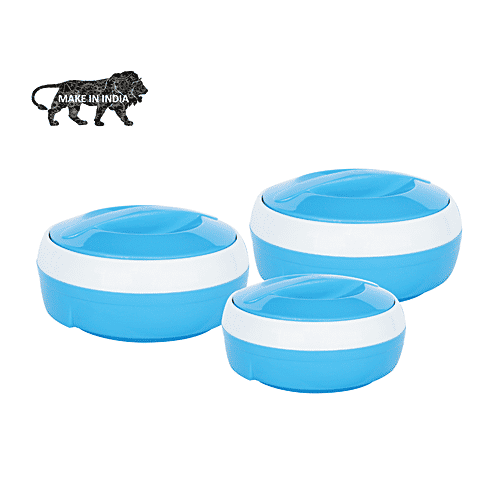Princeware Casserole Set - Inner Steel, Insulated, Blue, Solar, 3 pcs 530 ml, 780 ml, 1.29 l