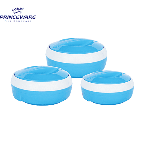 Princeware Casserole Set - Inner Steel, Insulated, Blue, Solar, 3 pcs 530 ml, 780 ml, 1.29 l