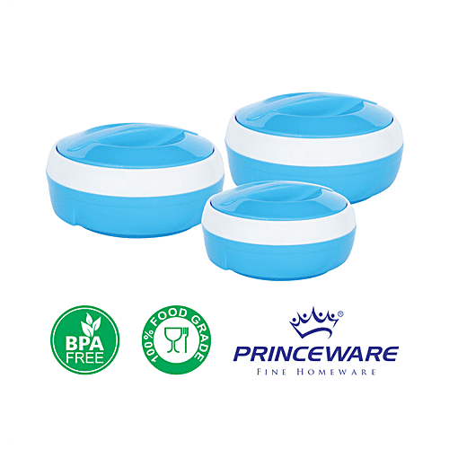 Princeware Casserole Set - Inner Steel, Insulated, Blue, Solar, 3 pcs 530 ml, 780 ml, 1.29 l