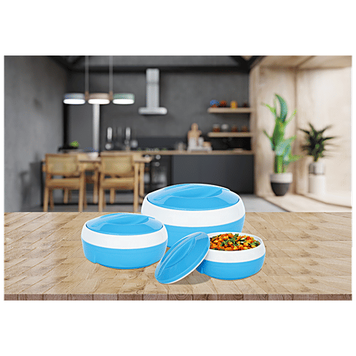 Princeware Casserole Set - Inner Steel, Insulated, Blue, Solar, 3 pcs 530 ml, 780 ml, 1.29 l
