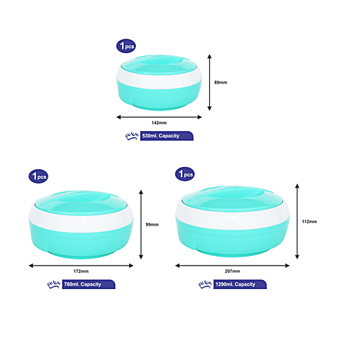 Princeware Casserole Set, Inner Steel, Insulated, Green, Solar, 3 pcs 530 ml, 780 ml, 1.29 l