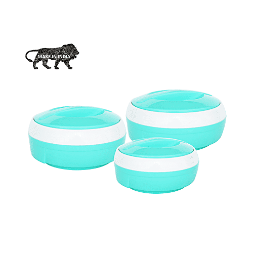 Princeware Casserole Set, Inner Steel, Insulated, Green, Solar, 3 pcs 530 ml, 780 ml, 1.29 l