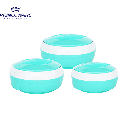 Princeware Casserole Set, Inner Steel, Insulated, Green, Solar, 3 pcs 530 ml, 780 ml, 1.29 l