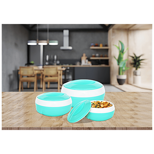 Princeware Casserole Set, Inner Steel, Insulated, Green, Solar, 3 pcs 530 ml, 780 ml, 1.29 l