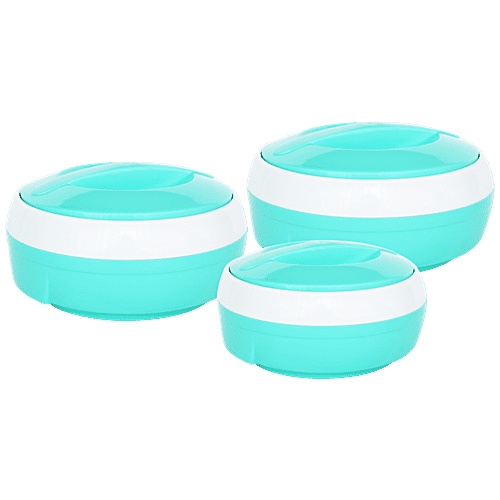 Princeware Casserole Set, Inner Steel, Insulated, Green, Solar, 3 pcs 530 ml, 780 ml, 1.29 l