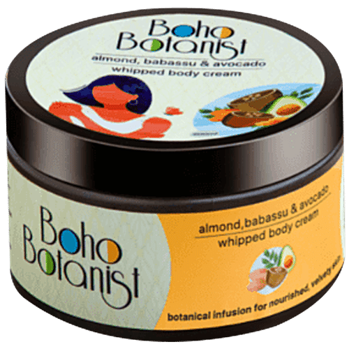 Boho Botanist Whipped Body Cream Almond - Babassu Avocado, Nourishing Moisturising Dry Skin, 200 ml  
