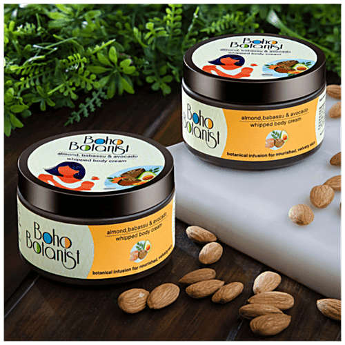 Boho Botanist Whipped Body Cream Almond - Babassu Avocado, Nourishing Moisturising Dry Skin, 200 ml  