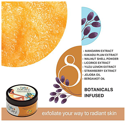 Boho Botanist Exfoliating Body Scrub - Mandarin& Kakadu Plum, Niacinamide, Vit C, Tan Removal, 200 g  