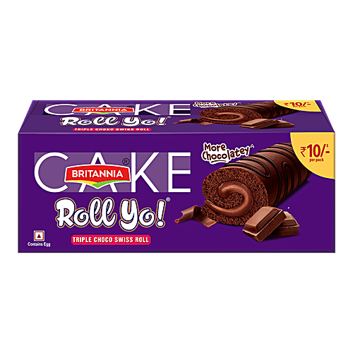 Britannia Cake Roll Yo ! - Swiss Roll, Triple Choco, Fluffy, Spongy, Delightful Taste, 405 g  