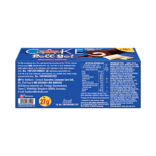 Britannia Cake Roll Yo ! - Swiss Roll, Choco Vanilla, Fluffy, Spongy, Delightful Taste, 405 g  