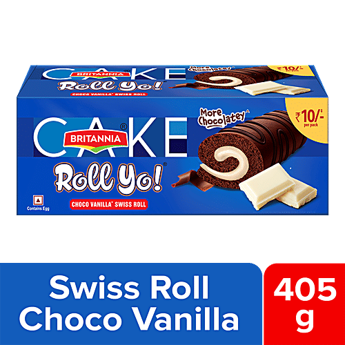 Britannia Cake Roll Yo ! - Swiss Roll, Choco Vanilla, Fluffy, Spongy, Delightful Taste, 405 g  