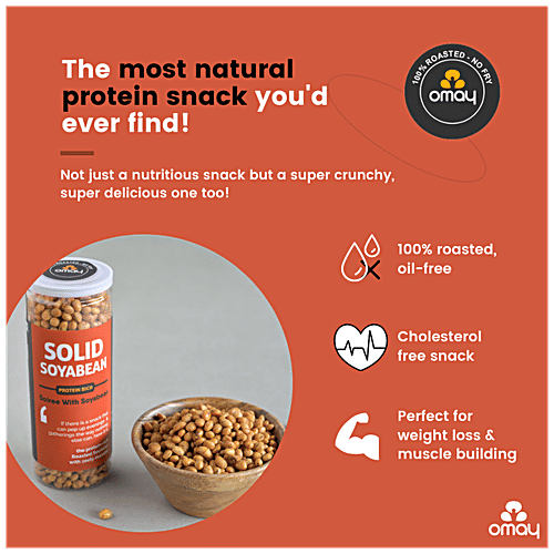 Omay Foods Solid Soyabean - Protein Rich, Roasted, No Cholesterol, Oil-Free Snack, 160 g  