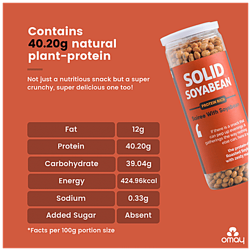 Omay Foods Solid Soyabean - Protein Rich, Roasted, No Cholesterol, Oil-Free Snack, 160 g  