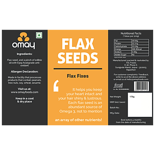 Omay Foods Flax Seeds - Roasted, Rich In Nutrients, Good For Heart Health, Oil-Free Snack, 160 g  