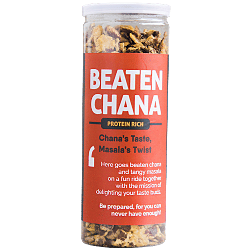 Omay Foods Beaten Chana - Protein-Rich, Roasted, No Cholesterol, Oil-Free Snack, 125 g