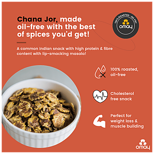 Omay Foods Beaten Chana - Protein-Rich, Roasted, No Cholesterol, Oil-Free Snack, 125 g