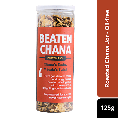 Omay Foods Beaten Chana - Protein-Rich, Roasted, No Cholesterol, Oil-Free Snack, 125 g