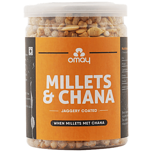 Omay Foods Millets & Chana - Jaggery Coated, Roasted, Rich In Protein, Gluten Free Snack, 30 g