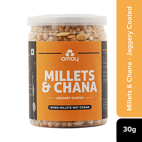 Omay Foods Millets & Chana - Jaggery Coated, Roasted, Rich In Protein, Gluten Free Snack, 30 g