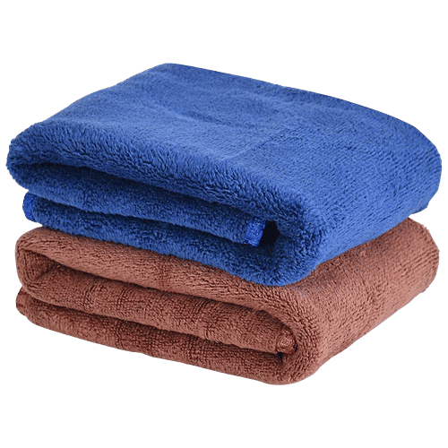 JBG Home Store Microfiber Clothes - Blue & Brown, Supersoft, Multipurpose, 40 x 40 cm, 2 pcs  