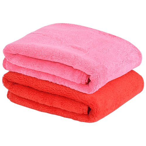 JBG Home Store Microfiber Clothes - Red & Baby Pink, Supersoft, Multipurpose, 40 x 40 cm, 2 pcs  