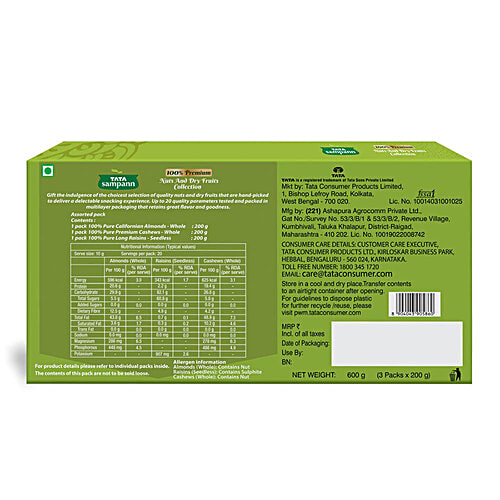Tata Sampann Premium Nuts & Dry Fruits Collection - Almonds, Cashews & Raisins, For Gifting, 200 g (Pack of 3) 