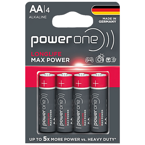 Power One Max Power Alkaline Battery - Longlife, AA, 4 pcs Blister Pack