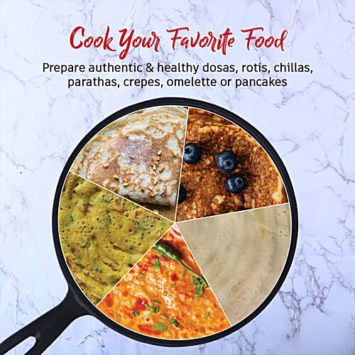 Wonderchef Forza Pre-Seasoned Cast Iron Dosa Tawa - Sturdy Handle, Long-Lasting, 27 cm, 1 pc  