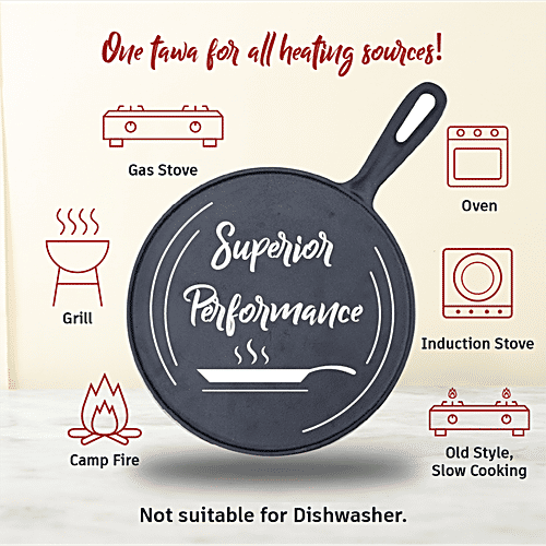 Wonderchef Forza Pre-Seasoned Cast Iron Dosa Tawa - Sturdy Handle, Long-Lasting, 27 cm, 1 pc  