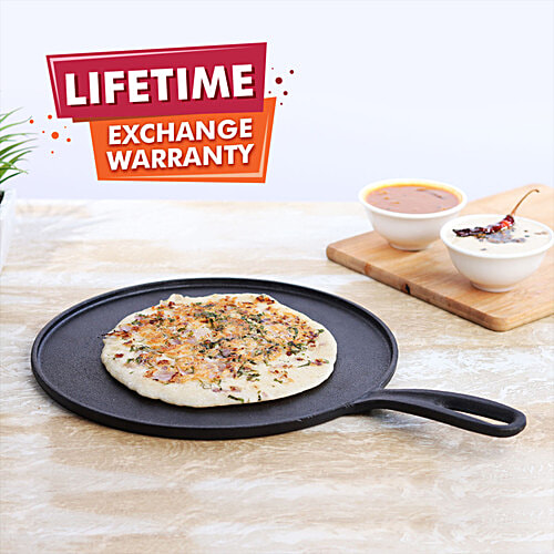 Wonderchef Forza Pre-Seasoned Cast Iron Dosa Tawa - Sturdy Handle, Long-Lasting, 27 cm, 1 pc  
