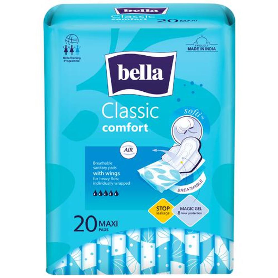 Bella Classic Comfort Maxi Softi Sanitary Napkins With Wings - Breathable, Prevents Leakage, 20 pcs 