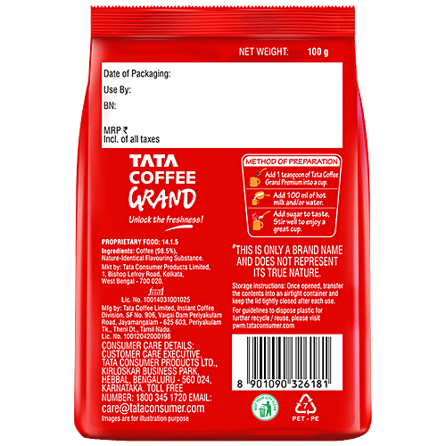 Buy Tata Coffee Grand Premium Instant Coffee 100 Coffee Blend Online