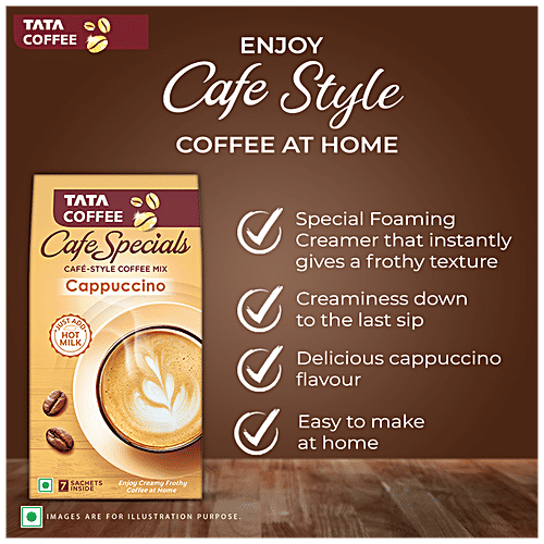 Tata Coffee Cafe Specials Cafe-Style Coffee Mix - Creamy & Frothy Coffee, Cappuccino Flavour, 14.5 g (7 Sachets x 14.5 g Each)