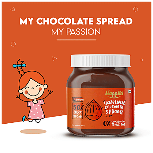 Happilo Hazelnut Chocolate Spread - Protein-Rich, 50% Less Sugar, Cholesterol Free, 350 g