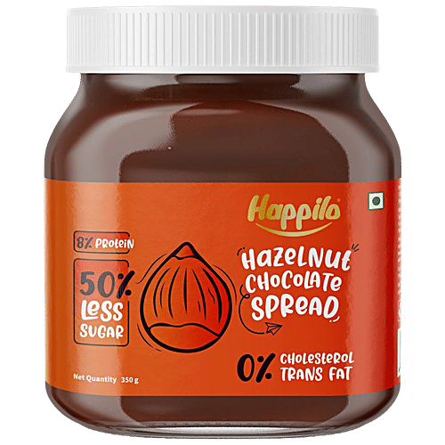 Happilo Hazelnut Chocolate Spread - Protein-Rich, 50% Less Sugar, Cholesterol Free, 350 g