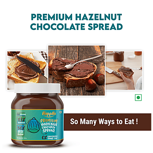 Happilo Premium Hazelnut Chocolate Spread - Protein-Rich, 50% Less Sugar, Cholesterol Free, 350 g