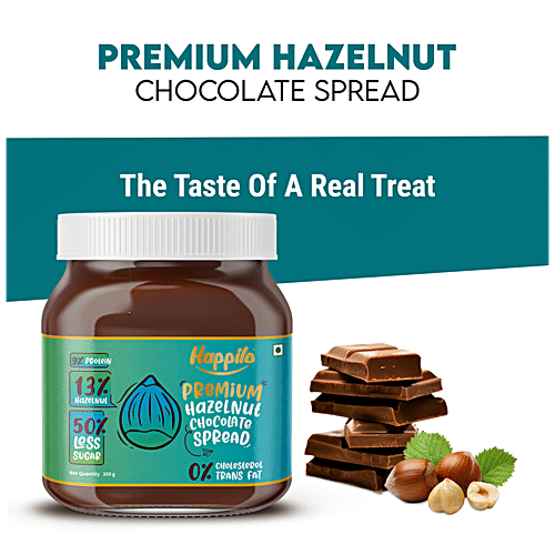 Happilo Premium Hazelnut Chocolate Spread - Protein-Rich, 50% Less Sugar, Cholesterol Free, 350 g