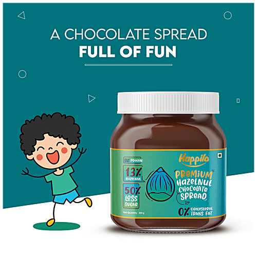 Happilo Premium Hazelnut Chocolate Spread - Protein-Rich, 50% Less Sugar, Cholesterol Free, 350 g