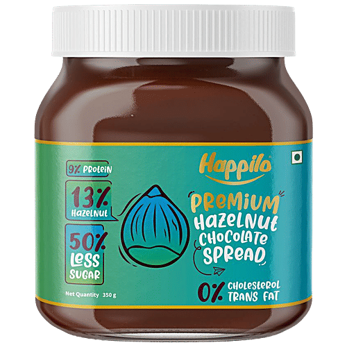 Happilo Premium Hazelnut Chocolate Spread - Protein-Rich, 50% Less Sugar, Cholesterol Free, 350 g