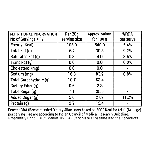 Happilo Premium Almond Chocolate Spread - Protein-Rich, 50% Less Sugar, Cholesterol Free, 350 g