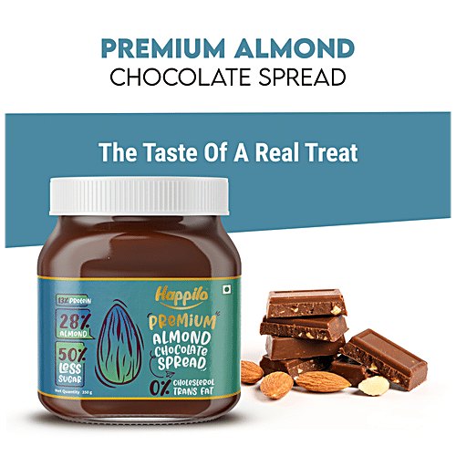 Happilo Premium Almond Chocolate Spread - Protein-Rich, 50% Less Sugar, Cholesterol Free, 350 g