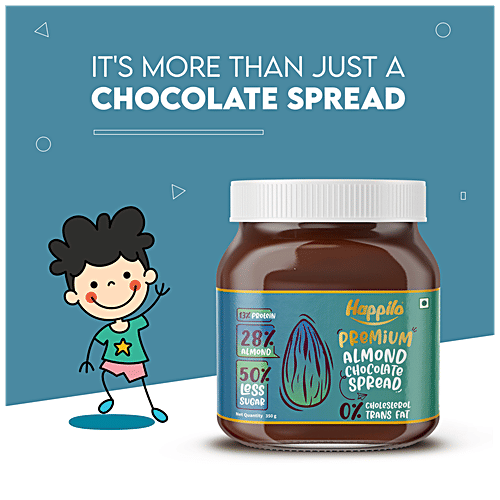 Happilo Premium Almond Chocolate Spread - Protein-Rich, 50% Less Sugar, Cholesterol Free, 350 g