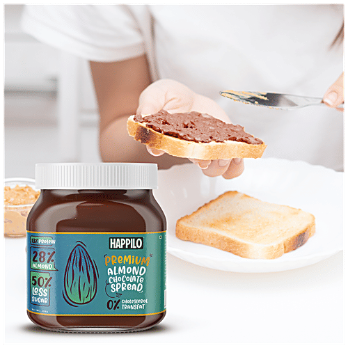 Happilo Premium Almond Chocolate Spread - Protein-Rich, 50% Less Sugar, Cholesterol Free, 350 g