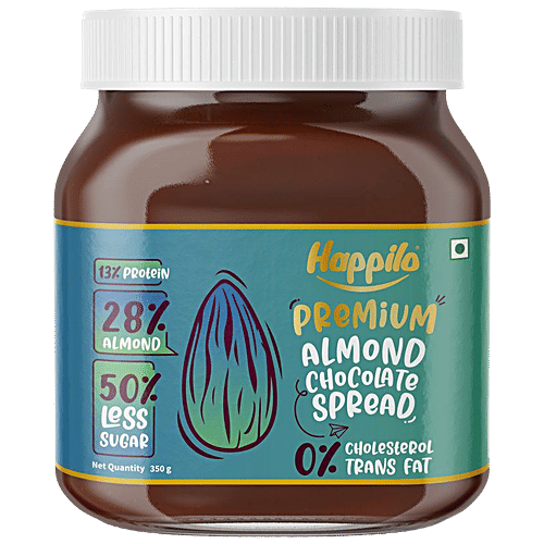 Happilo Premium Almond Chocolate Spread - Protein-Rich, 50% Less Sugar, Cholesterol Free, 350 g