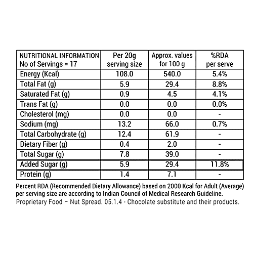 Happilo Premium Cashew Chocolate Spread - Protein-Rich, 50% Less Sugar, Cholesterol Free, 350 g