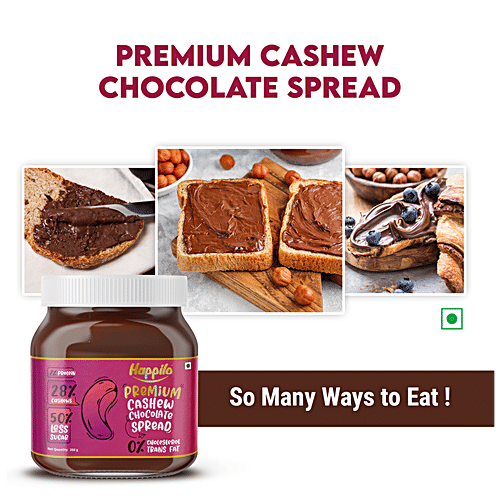 Happilo Premium Cashew Chocolate Spread - Protein-Rich, 50% Less Sugar, Cholesterol Free, 350 g