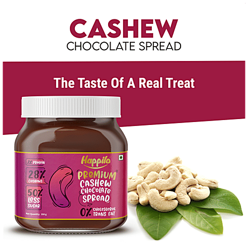 Happilo Premium Cashew Chocolate Spread - Protein-Rich, 50% Less Sugar, Cholesterol Free, 350 g