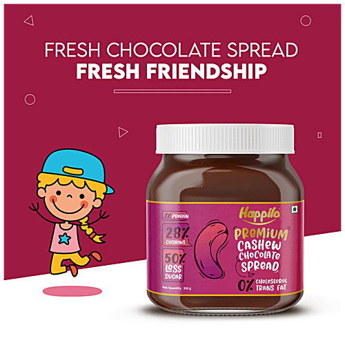 Happilo Premium Cashew Chocolate Spread - Protein-Rich, 50% Less Sugar, Cholesterol Free, 350 g