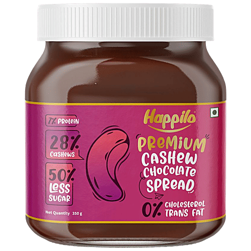 Happilo Premium Cashew Chocolate Spread - Protein-Rich, 50% Less Sugar, Cholesterol Free, 350 g