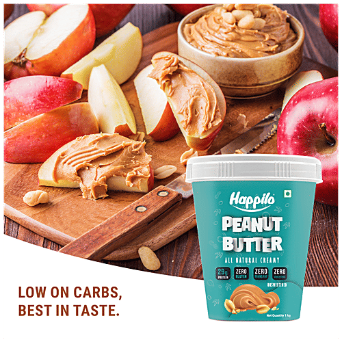 Happilo All Natural Peanut Butter - Creamy, Unsweetened, High In Protein, Gluten Free, 1 kg  Zero Cholesterol
 No Added Sugar
 Zero Transfat